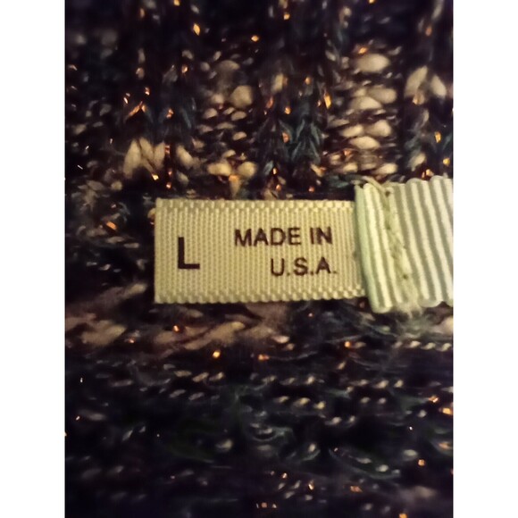 Maurices Womens Sweater Lg Green and Copper Metallic Open Knit Fabric 3/4 Sleeve - Picture 13 of 15